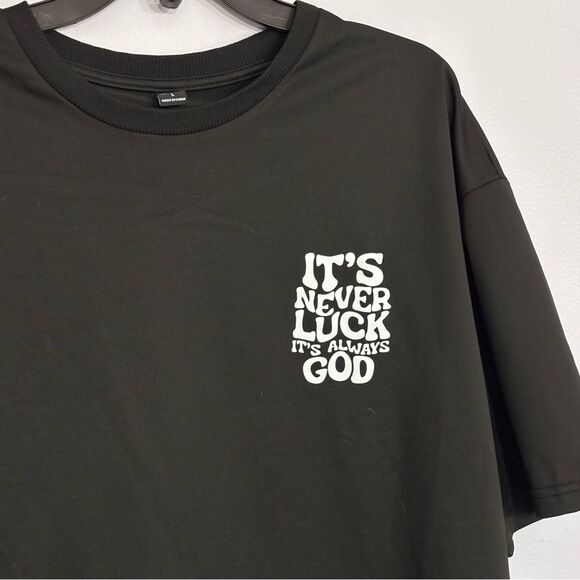 Manfinity | Men’s Black “It’s never luck. It’s always God” Faith T-shirt Size L - Picture 8 of 12